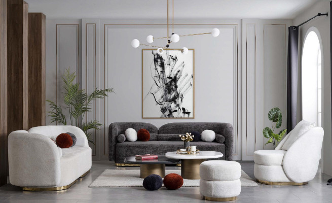 Set di divani di lusso 4 pezzi. Composizione 3+2+1, tavolino, poltrona in velluto