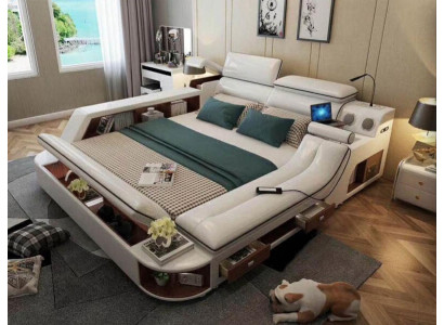 Letti alberghieri 180x200cm con scaffale multifunzione USB Design Letto xxl Grande in pelle