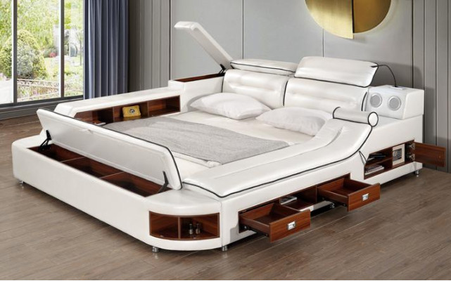 Letti alberghieri 180x200cm con scaffale multifunzione USB Design Letto xxl Grande in pelle