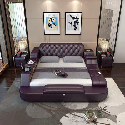 Design Letto XXL Letti in Pelle Hotel Imbottiti 180x200 Libreria Multifunzione