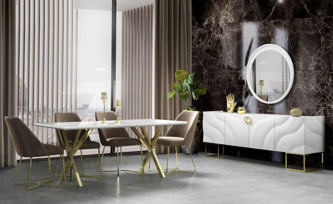 xxl Credenza di lusso con specchio 220 cm Mobile basso Cassettiera