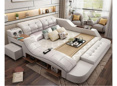 Design Letto XXL Letti Big in Pelle Imbottiti Hotel 180x200cm Scaffale Multifunzione Nuovo