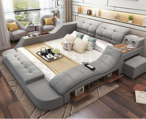 Multifunzione Letto di Design XXL 180x200 Letti Grandi in Pelle Hotel Regale USB