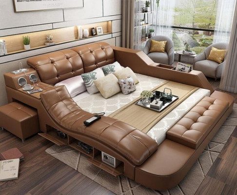 Multifunzione Letto di Design XXL 180x200 Letti Grandi in Pelle Hotel Regale USB