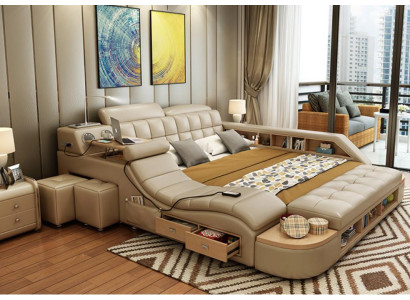 Multi-funzionale letti di lusso in pelle moderni con funzione di massaggio per hotel, nuovi.