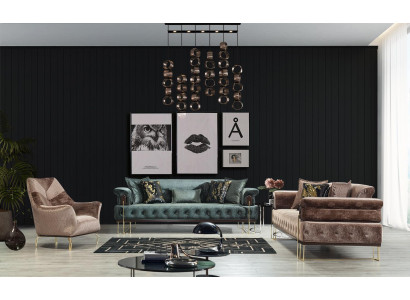 Divano marrone Chesterfield set da salotto 3+1 posti in tessuto per il soggiorno.