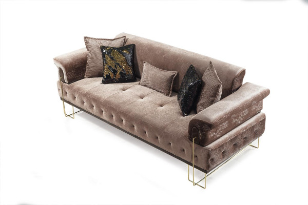 Divano marrone Chesterfield set da salotto 3+1 posti in tessuto per il soggiorno.