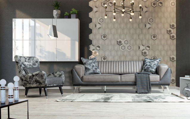 Divano set 3+1 posti set da salotto divano poltrona divano nuovo grigio.