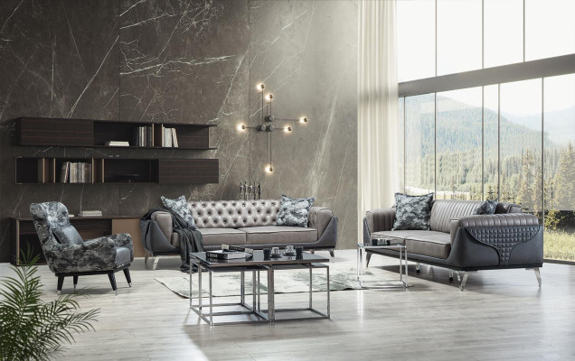 Divano set 3+1 posti set da salotto divano poltrona divano nuovo grigio.