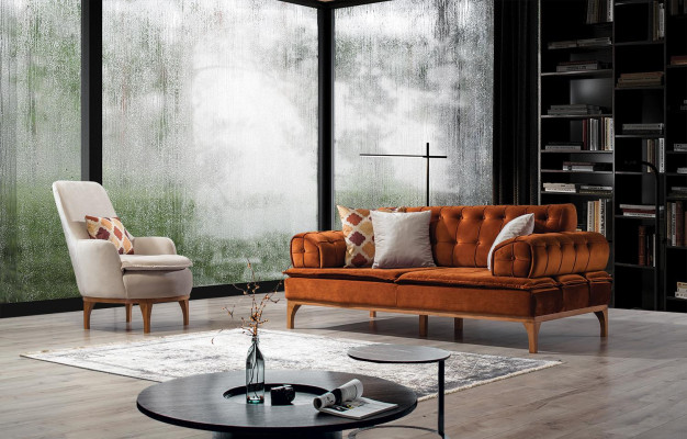Sofà set divano divani divano poltrona tre posti 3 + 1 posti arancione
