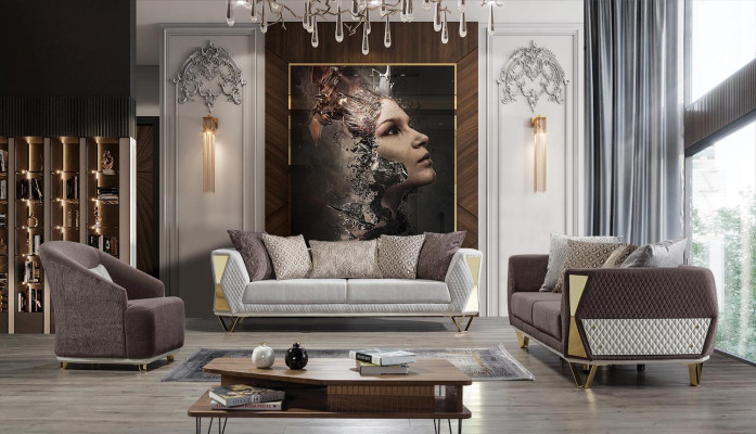 Garnitura divano 3+3+1 posti in tessuto moderno marrone nuovo