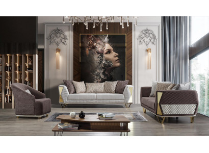 Garnitura divano 3+3+1 posti in tessuto moderno marrone nuovo