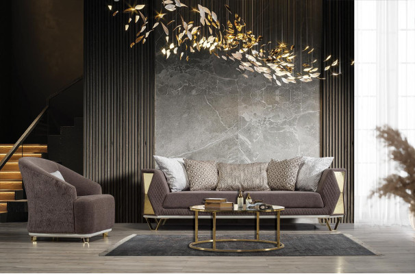 Garnitura divano 3+3+1 posti in tessuto moderno marrone nuovo