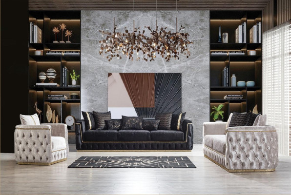 Set di divani divano divano poltrona tre posti 3+3+1 posti tessuto