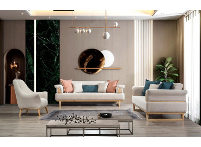 Set di divani moderni 3+3+1 posti in legno con tessuto