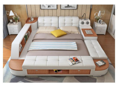 Multifunzione Letto Scaffali Lusso Letto in Pelle 180x200.