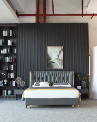 Hotel lusso Design letti imbottiti in metallo pelle camera da letto acciaio inossidabile