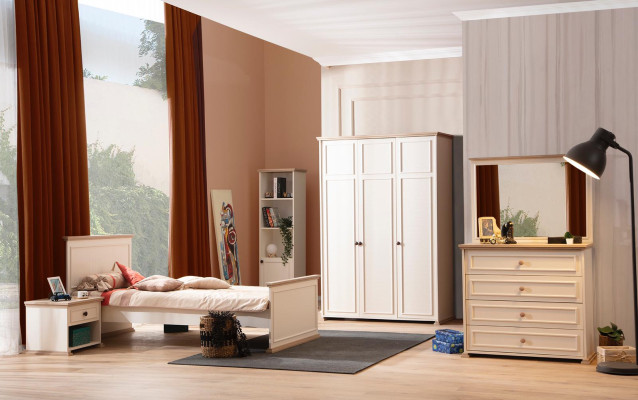 Design mobili moderni comodino per bambini in legno beige per camera da letto giovanile.