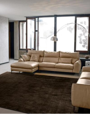 Divano ad angolo in pelle beige per soggiorno con poltrona a forma di L - Divano.