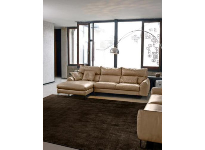 Divano ad angolo in pelle beige per soggiorno con poltrona a forma di L - Divano.