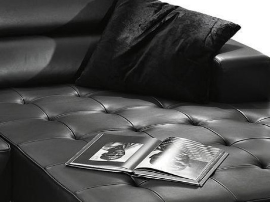 Divano angolare moderno in pelle a forma di L per soggiorno colore nero