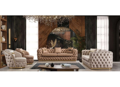 Chesterfield set di divani 3+3+1+1 posti in pelle beige.