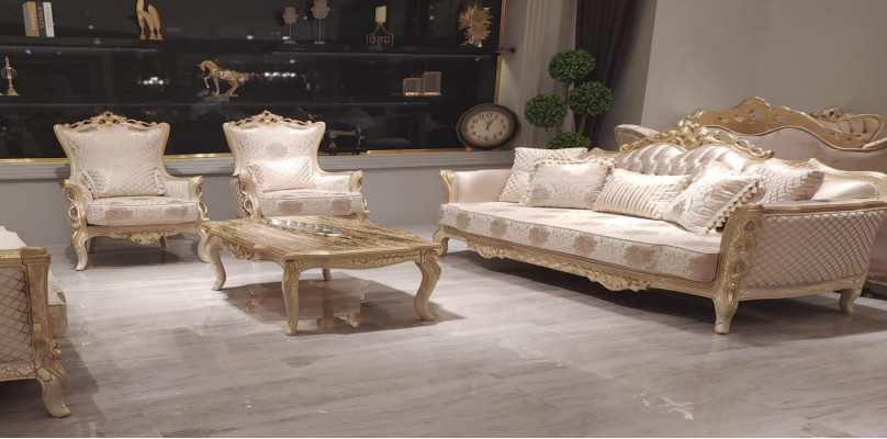 Sofà 3+1+1 Sedie Tavolino Divano Poltrona Set di divani in stile oro