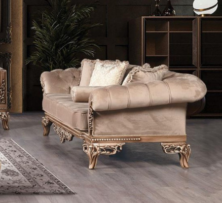 Divano Chesterfield 3 posti + 3 posti + poltrona lussuoso set in tessuto 2 pezzi
