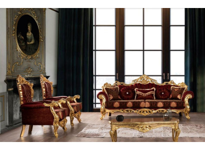 Garnitura divani poltrone divano composto da 3+1+1 posti in stoffa di lusso stile barocco per soggiorno.