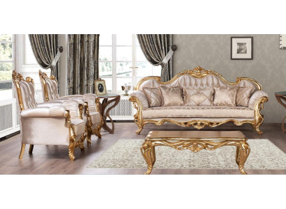 Garnitura divano 3 + 1 + 1 con tavolino in stoffa di lusso, divano e poltrone nuovi.