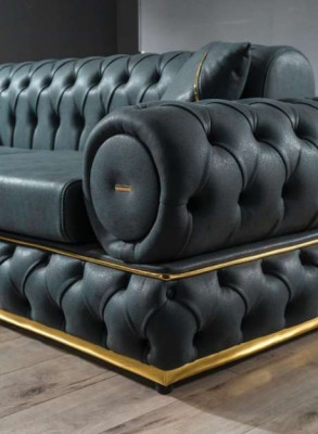 Set di divani Chesterfield di lusso 3+3 posti in pelle con 2 poltrone