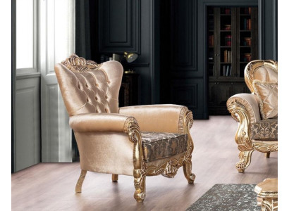 Poltrona Seduta Sedile Design Soggiorno Imbottito Nuovo Stile Barocco Rococò Lusso Beige