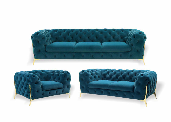 Designer Chesterfield Set di divani sofà in velluto 3+2+1 posto