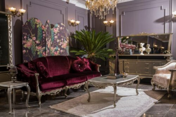 Set di divani di lusso con tavolo da caffè e poltrona, nuovo.