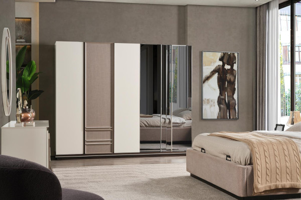Set camera da letto con letto, 2 comodini, tavolo da toeletta di lusso nuovo, set di design 6 pezzi