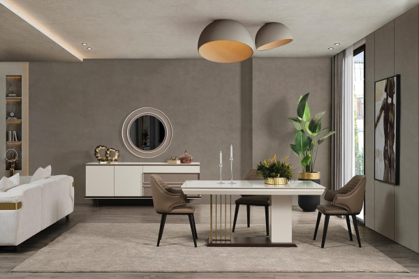 Set da pranzo con tavolo da pranzo 4 sedie credenza + specchio 7 pezzi