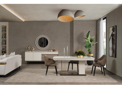 Set da pranzo con tavolo da pranzo 4 sedie credenza + specchio 7 pezzi