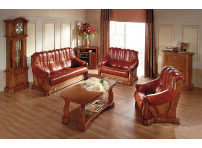 Set Divano Salotto Sofà Imbottito Seduta Divano in Pelle Legno 3+2+1