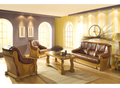 Stile classico divano in pelle set divani 3 + 1 + 1 posti in pelle italiana.