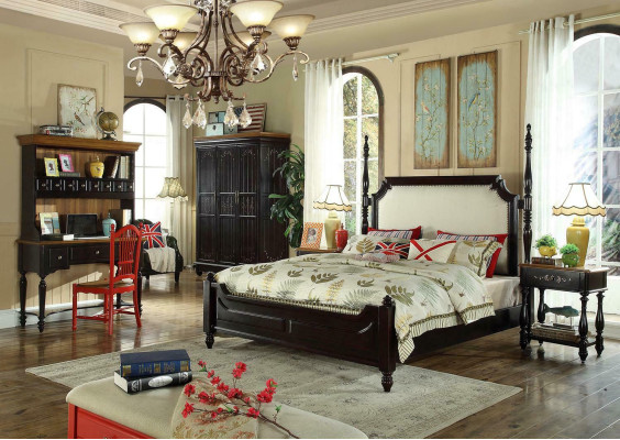 Letto americano in legno di lusso, set di mobili da camera da letto in vero legno, 3 pezzi, nuovo.