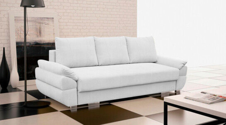 Divano letto a tre posti con divano a ribalta e funzione letto incluso vano contenitore.