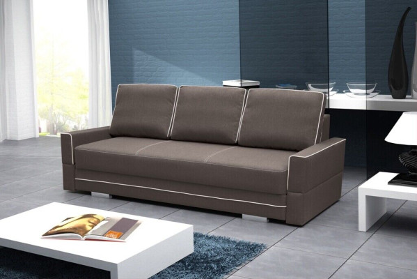 Divano letto a tre posti con funzione letto e vano contenitore, divano letto pieghevole.