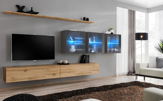 Composizione soggiorno completa 7 pezzi 340 cm mobile porta TV credenza pensile arredamento di lusso