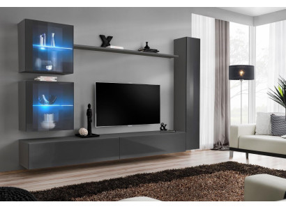 Set di mobili completo di lusso, grigio, design, moderno, per parete attrezzata.