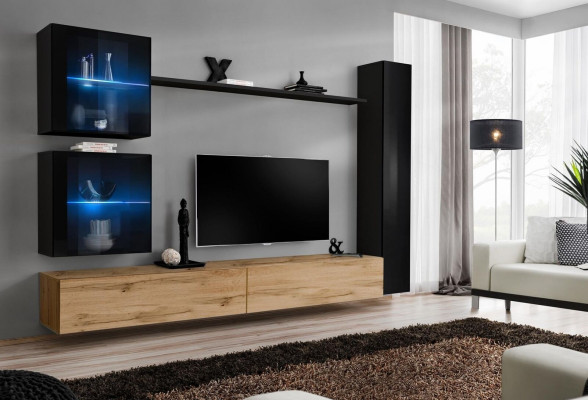 Lusso nero 3x Armadio da parete Mobile porta TV Moderno Set di design 6 pezzi Nuovo
