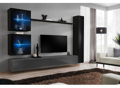Set da parete di design di lusso in nero per arredamento, composto da 3 armadi a parete e supporto TV.