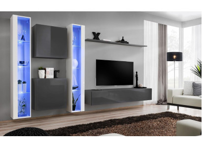 Arredamento soggiorno grigio Armadio a parete Vetrina appesa Arredamento di lusso Moderno