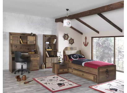 Camera dei bambini Set Pirata Struttura del letto per ragazzi Letto giovanile Legno Marrone Set di 5 pezzi