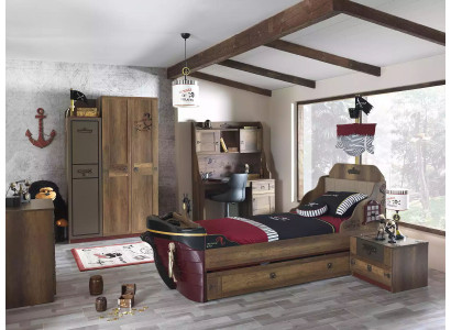 Camera dei bambini Letto pirata Armadio Nave Tavolo Letti matrimoniali 5 pezzi