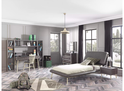 Telaio del letto per bambini completo in legno grigio per la camera dei ragazzi a 7 pezzi